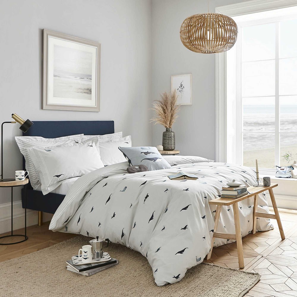 Whale Bedding and Pillowcase By Sophie Allport in Seafoam